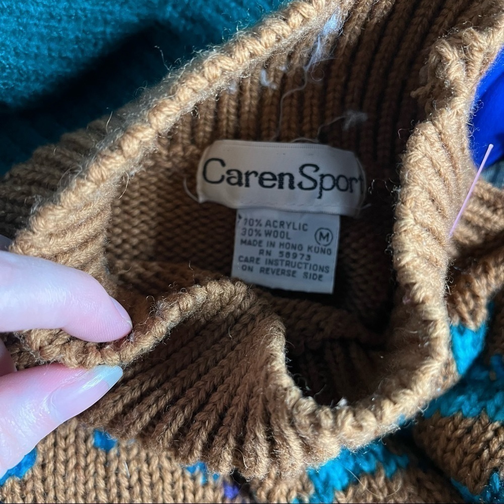 Vintage Caren Sport Brown Floral Ugly Chunky Knit Sweater - Picture 7 of 7